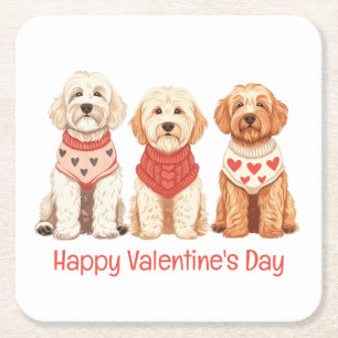 Dessous De Verre Carré Joyeux Valentines Day Goldendoodle Dogs