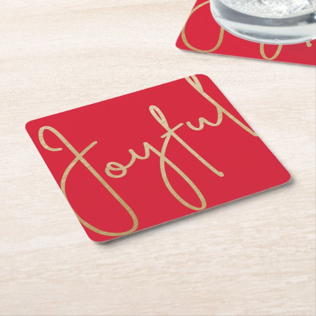 Dessous De Verre Carré JOYFUL Gold Faux Foil rouge (Incliné)