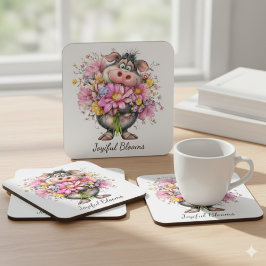 Dessous De Verre Carré Joyiful Blooms Cute Pig Floral Coaster