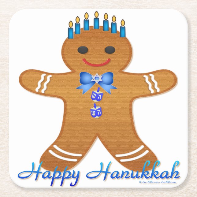 Dessous De Verre Carré Judaïque Hanoukka Gingerbread Homme Menorah (Devant)