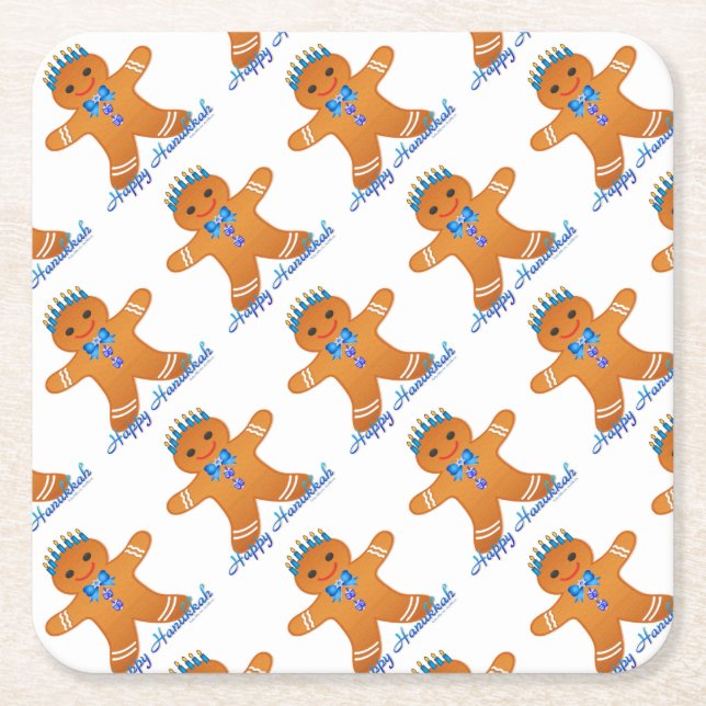 Dessous De Verre Carré Judaïque Hanoukka Gingerbread Homme Menorah (Devant)