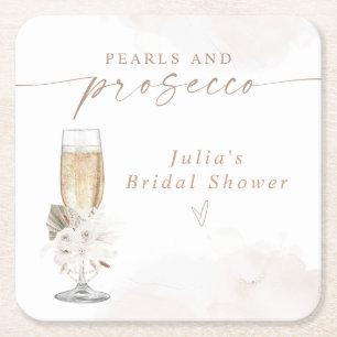 Dessous De Verre Carré JULIA Boho Floral Pearls & Prosecco Fête des marié