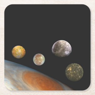 Dessous De Verre Carré Jupiter et quatre lunes satellites Galiléens