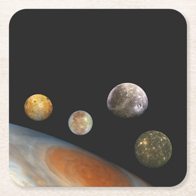 Dessous De Verre Carré Jupiter et quatre lunes satellites Galiléens (Devant)