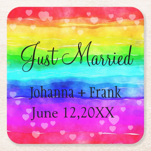 Dessous De Verre Carré Juste marié Rainbow (Devant)