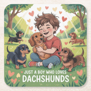 Dessous De Verre Carré Juste un garçon qui aime les dachshunds
