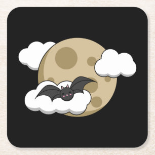 Dessous De Verre Carré Kawaii Happy Bat Voler sur la Pleine lune