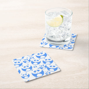 Dessous De Verre Carré Kawaii Panda bébé bleu et blanc modèle