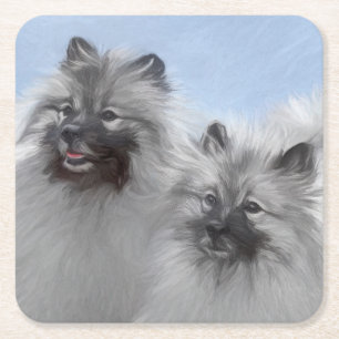 Dessous De Verre Carré Keeshond Paire de Kees Peinture Art animal origina