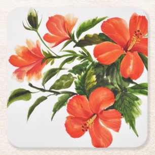 Dessous De Verre Carré Ketmie rouge chaude