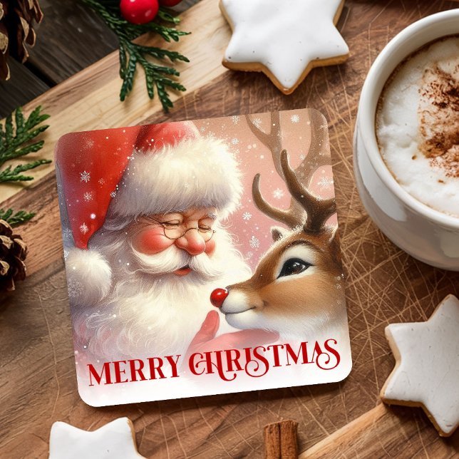 Dessous De Verre Carré Kids Santa Rudolph Cute Christmas Paper Coaster  (Kids Santa Rudolph Cute Christmas Paper Coaster Art

)