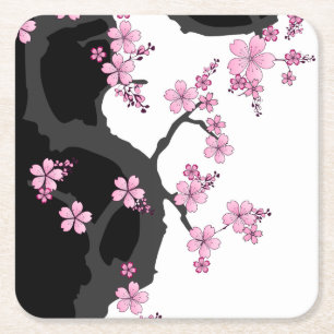 Dessous De Verre Carré Kimono japonais Sakura noir et blanc