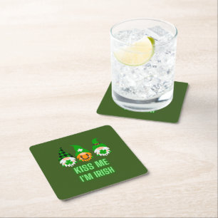 Dessous De Verre Carré Kiss Me Je suis Irlandais St. Patrick's Day Gnome 