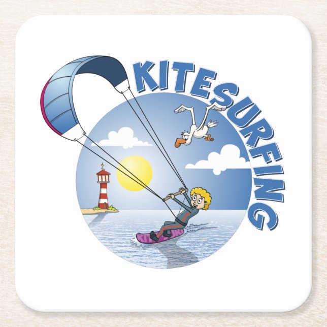 Dessous De Verre Carré Kite surfing blue illustration. (Devant)