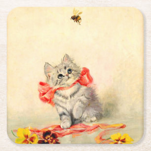 Dessous De Verre Carré Kitten avec ruban rouge