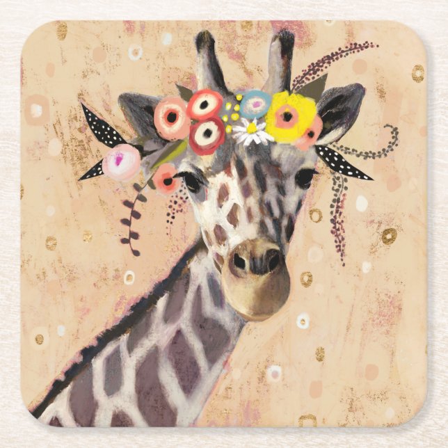 Dessous De Verre Carré Klimt Giraffe | Couronne De Fleurs (Devant)
