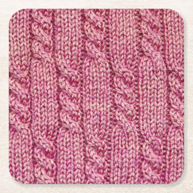 Dessous De Verre Carré Knit câblé par fil rose (Devant)