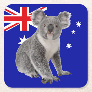 Dessous De Verre Carré Koala avec fond de drapeau australien  