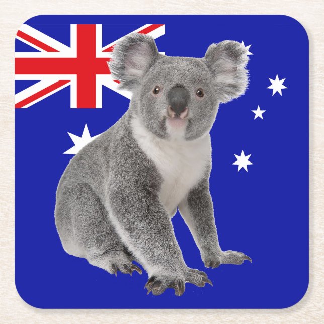 Dessous De Verre Carré Koala avec fond de drapeau australien   (Devant)
