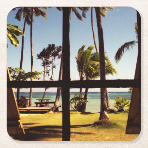 Dessous De Verre Carré La côte tropicale Fiji Beach Scene