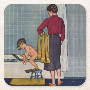 Dessous De Verre Carré La plongée dans le bain à remous