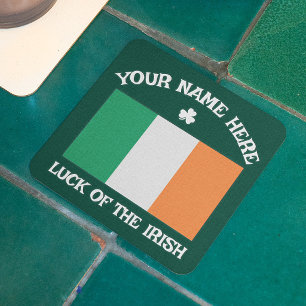 Dessous De Verre Carré La Saint-Patrick Drapeau Irlande Nom Personnalisé