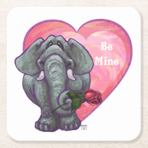 Dessous De Verre Carré La Saint-Valentin des éléphants