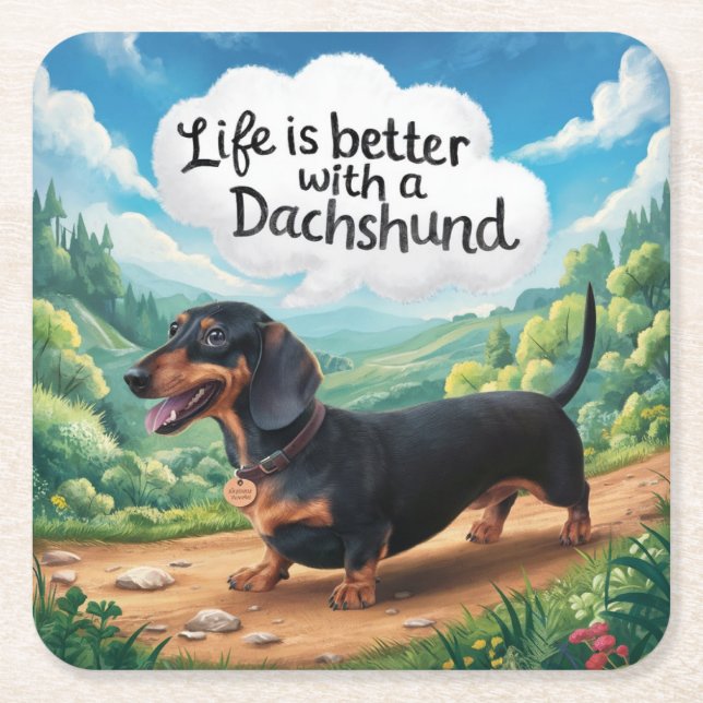 Dessous De Verre Carré La Vie Est Meilleure Avec Un Dachshund (Devant)