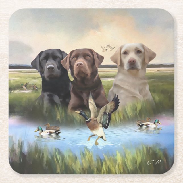 Dessous De Verre Carré Labrador Retrievers, (Chasse aux chiens) (Devant)
