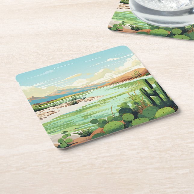 Dessous De Verre Carré Lac Desert Oasis Greens Beach (Incliné)