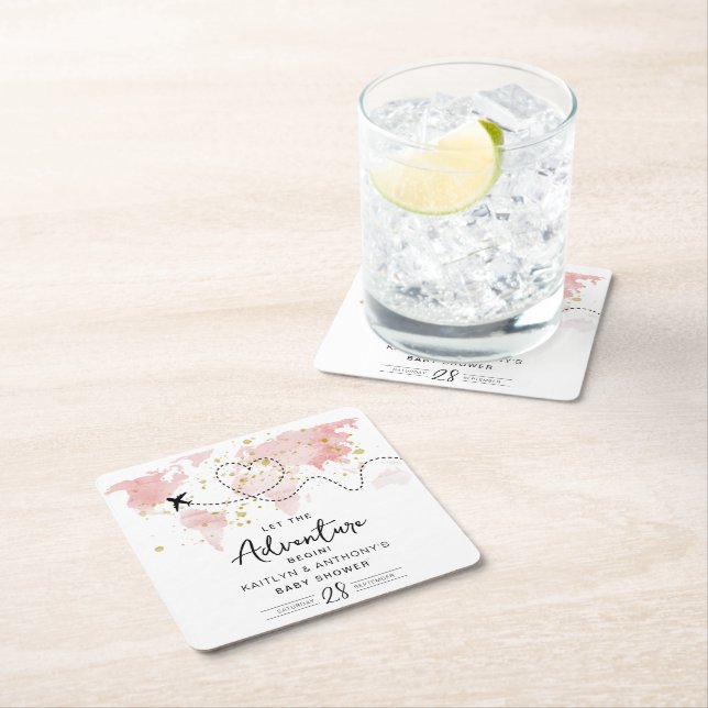Dessous De Verre Carré "Laissons Commencer L'Aventure !" Baby shower Cart (En situation)
