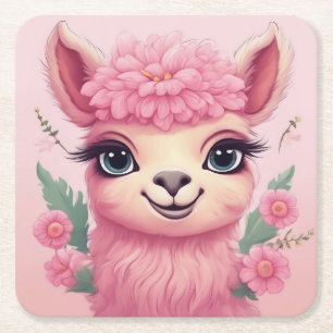 Dessous De Verre Carré Lama bébé rose souriant