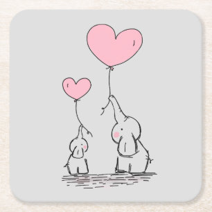 Dessous De Verre Carré L'amour des éléphants