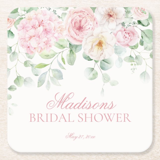 Dessous De Verre Carré L'Amour Rose en Fleur Hydrangeas Fête de Mariage (Devant)