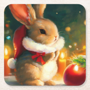 Dessous De Verre Carré Lapin de Noël 1