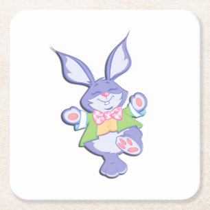 Dessous De Verre Carré Lapin de Pâques violet dansant