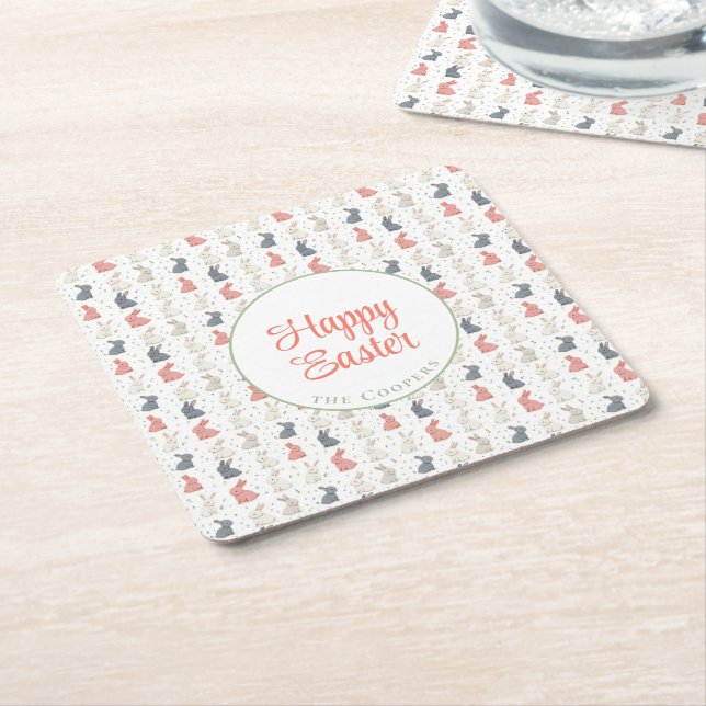 Dessous De Verre Carré Lapin et Oeufs beige (Incliné)