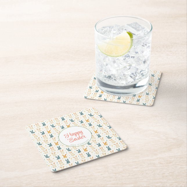 Dessous De Verre Carré Lapin et Oeufs Floral (En situation)