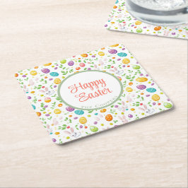 Dessous De Verre Carré Lapin et Oeufs Floral