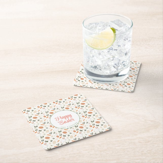 Dessous De Verre Carré Lapin et Oeufs Floral (En situation)