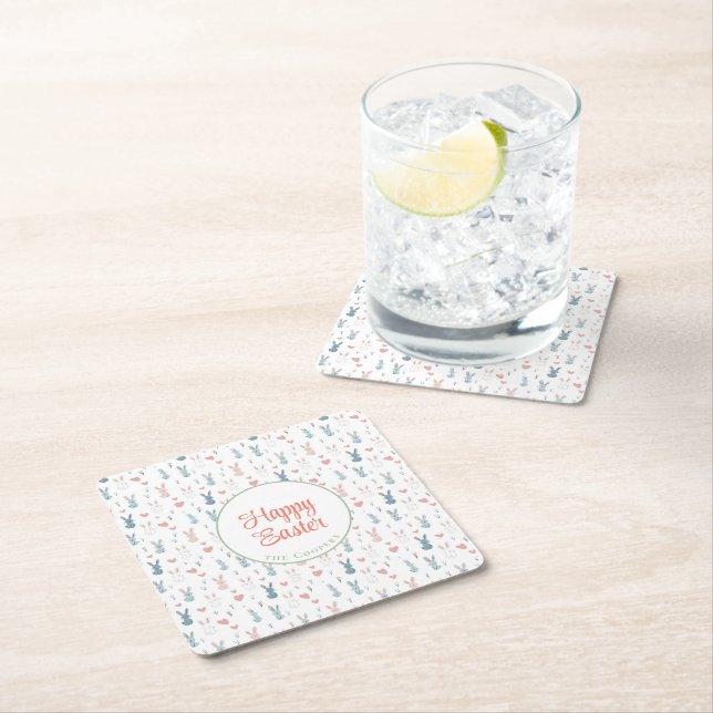 Dessous De Verre Carré Lapin et Oeufs Floral (En situation)