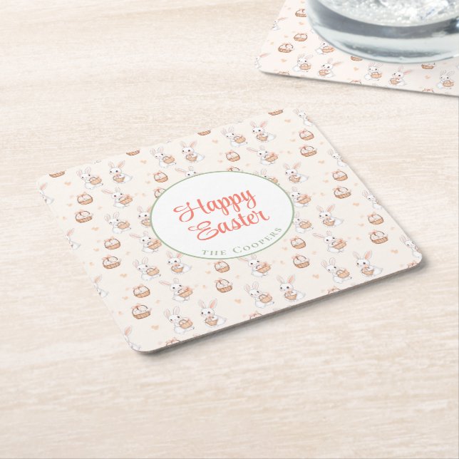 Dessous De Verre Carré Lapin et Oeufs Floral (Incliné)