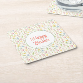 Dessous De Verre Carré Lapin et Oeufs Floral