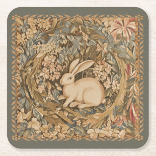 Dessous De Verre Carré Lapin vintage dans un style de Tapisserie médiéval