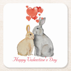 Dessous De Verre Carré lapins d'aquarelle Heureuse Sainte-Valentin