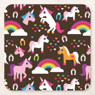 Dessous De Verre Carré l'arc-en-ciel de licorne badine le cheval