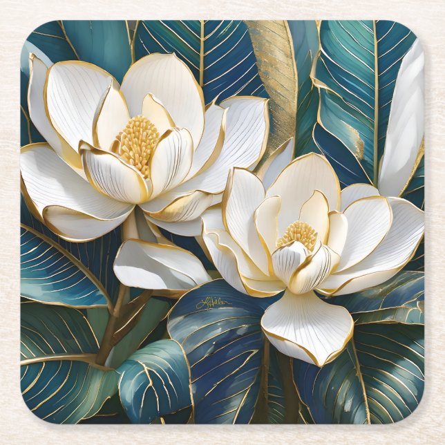Dessous De Verre Carré L'art de Magnolia (Devant)