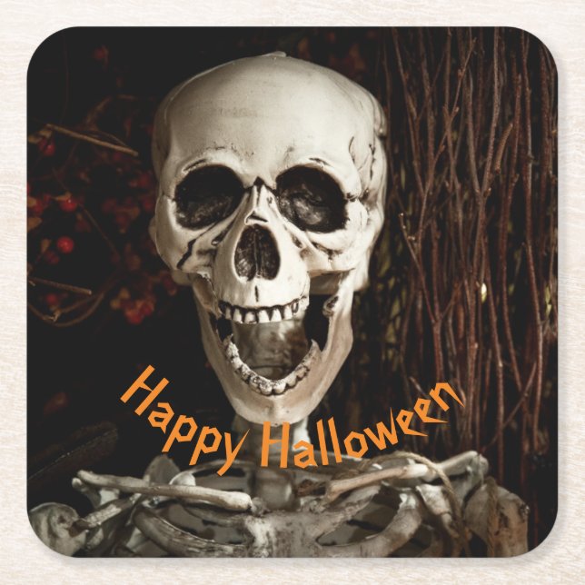 Dessous De Verre Carré Laughton Skeleton Halloween Papier (Devant)
