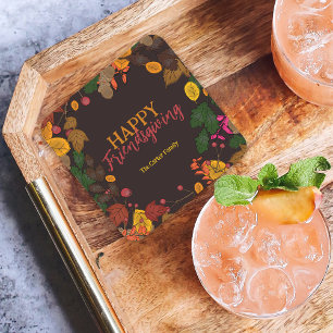 Dessous De Verre Carré L'automne Feuilles Acorns Berries Dîner d'action