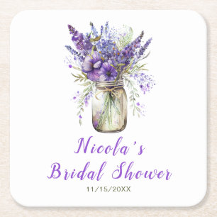 Dessous De Verre Carré Lavande Bocal Mariage Mason 